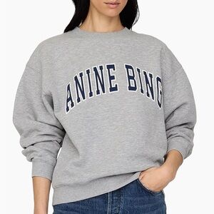 Anine Bing Heather Gray Sweatshirt with Navy Lettering